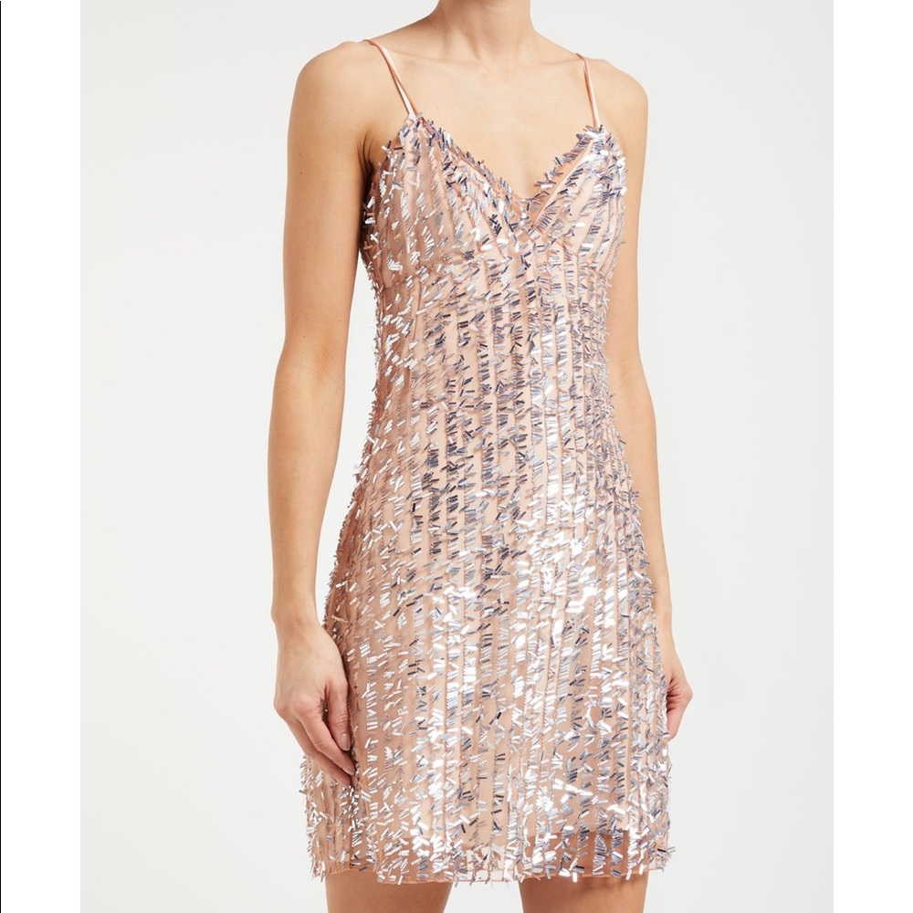 ASHISH Sequin-Embellished Sheer Slip Beige Dress